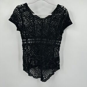 Womens Whimsigoth Crochet Open Knit Top Size M Dark Romantic Gothic Black